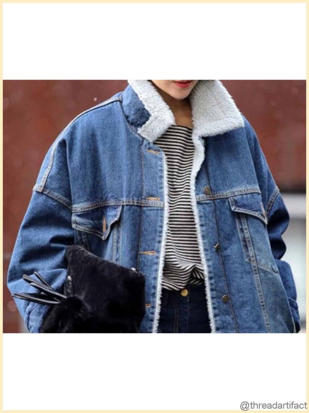 Sherpa Fleece Lined Denim Jacket Long Button Down Trucker Coat - Picture 4 of 5